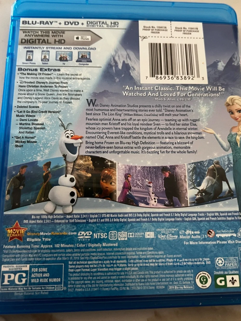 Disney Frozen Blu-ray Case with Icy Blue Artwork